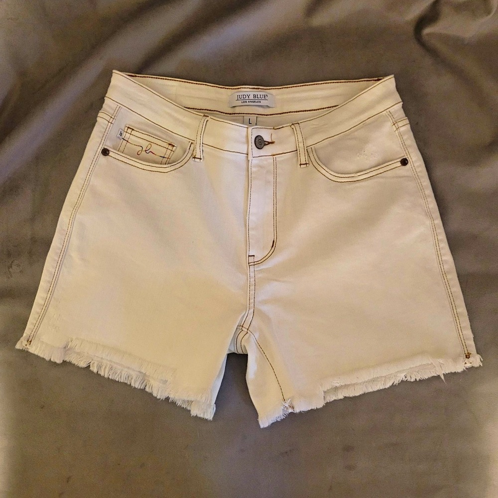 Judy Blue White Cut Off Denim Shorts Stretch Women's Size L JB150209